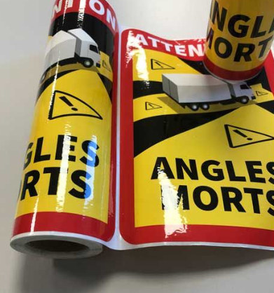 ETIQUETA ADHESIVA "ATTENTION ANGLES MORTS" CAMIONES - ÁNGULOS MUERTOS BOBINA
