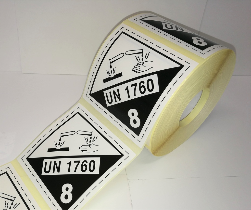 CLASE 8 MATERIAS CORROSIVAS 100X100 mm + TEXTO Interior - Bobina