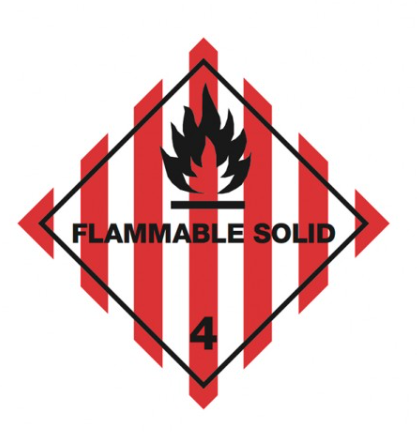 CLASE 4.1 MATERIAS INFLAMABLES ( TEXTO FLAMMABLE SOLID) 250x250mm Bobina 