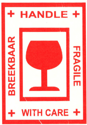 ETIQUETA FRAGIL COPA - 3 IDIOMAS - 148X105 MM - Rollo 250 UDS