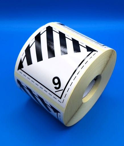 [ADRCL9_110] ETIQUETA CLASE 9 PELIGROS DIVERSOS LINEA discontínua 110X110 MM - Bobina