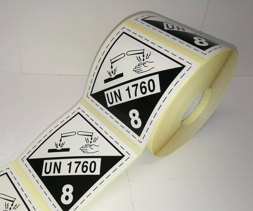 [ET021] CLASE 8 MATERIAS CORROSIVAS 100X100 mm + TEXTO Interior - Bobina