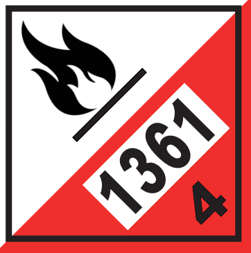 CLASE 4.2 ESPONTÁNEA INFLAMABLE 250x250 - TEXTO : 1361 - Bobina 